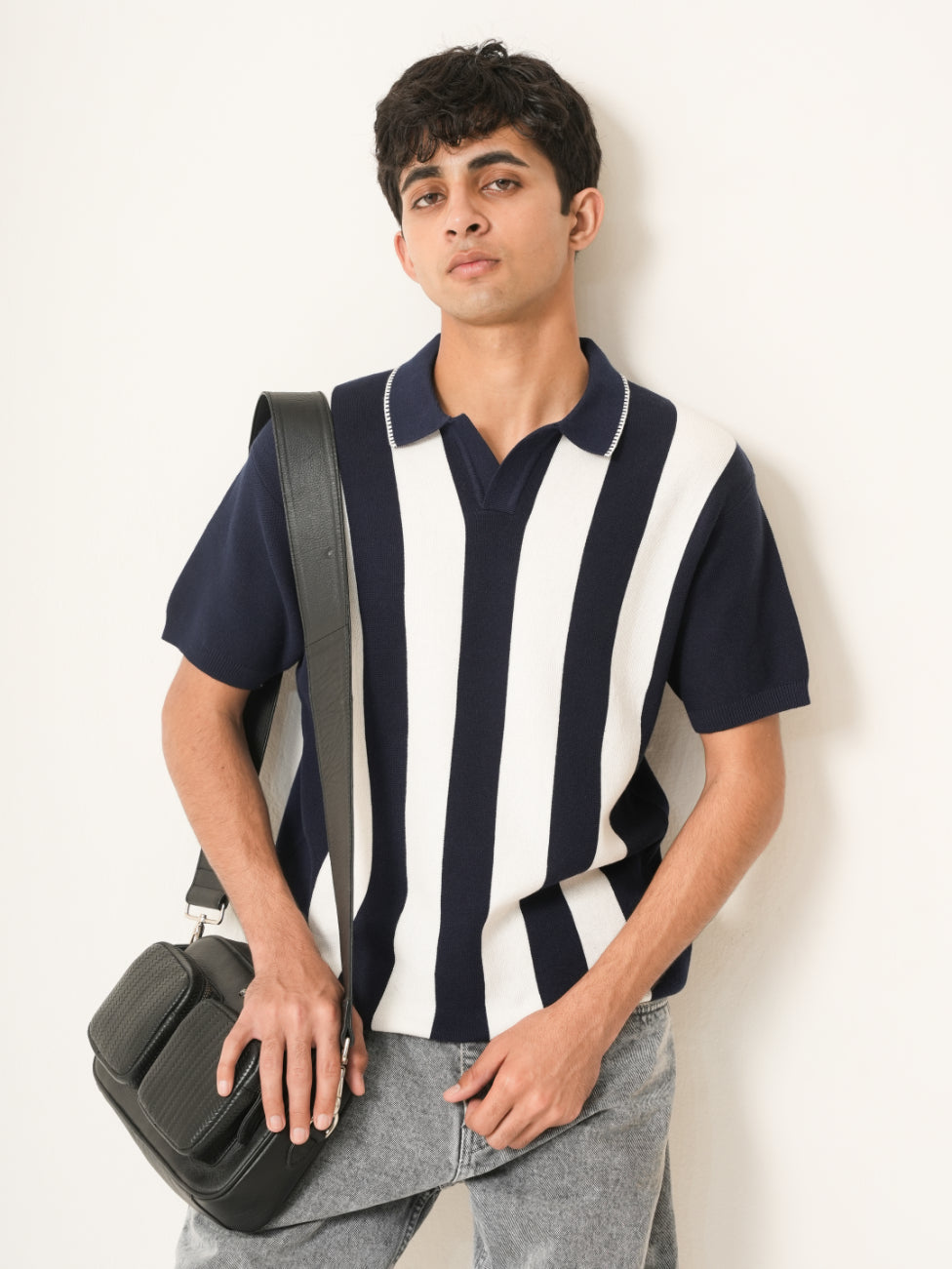 Vertical Striped Knit Polo