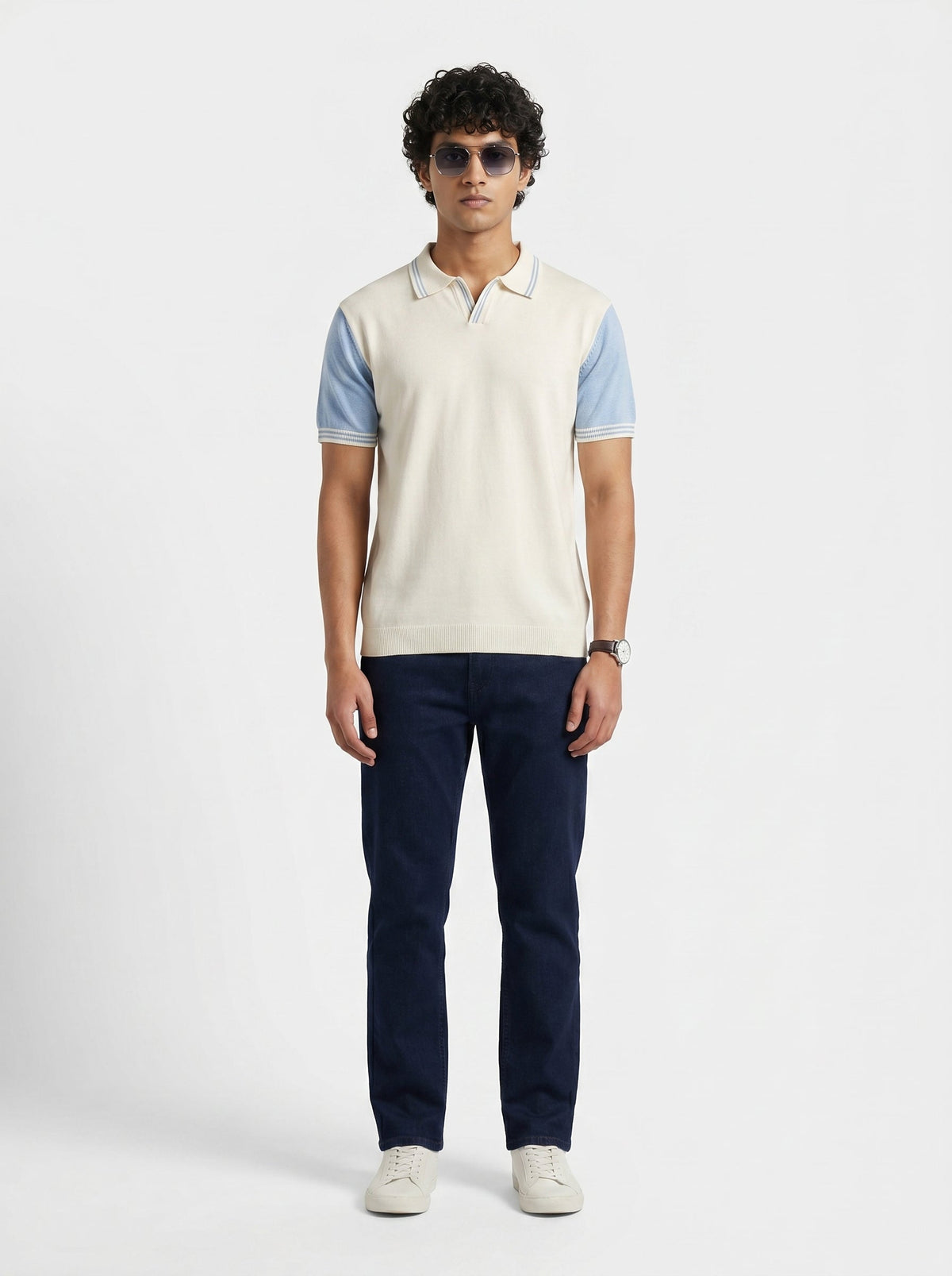 Contrast Sleeve Knit Polo
