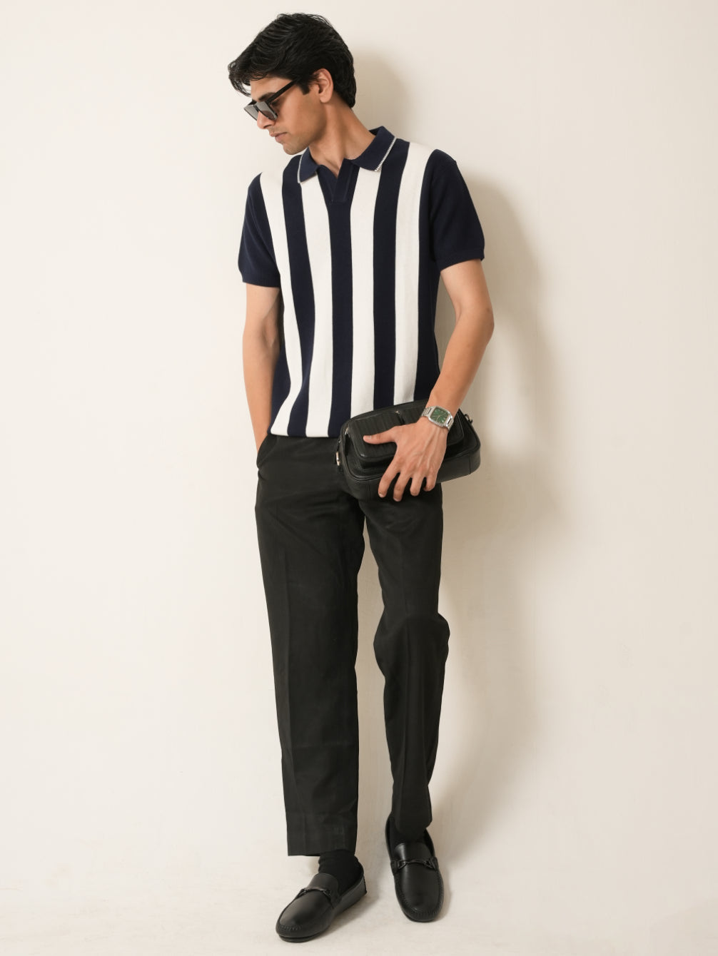Vertical Striped Knit Polo