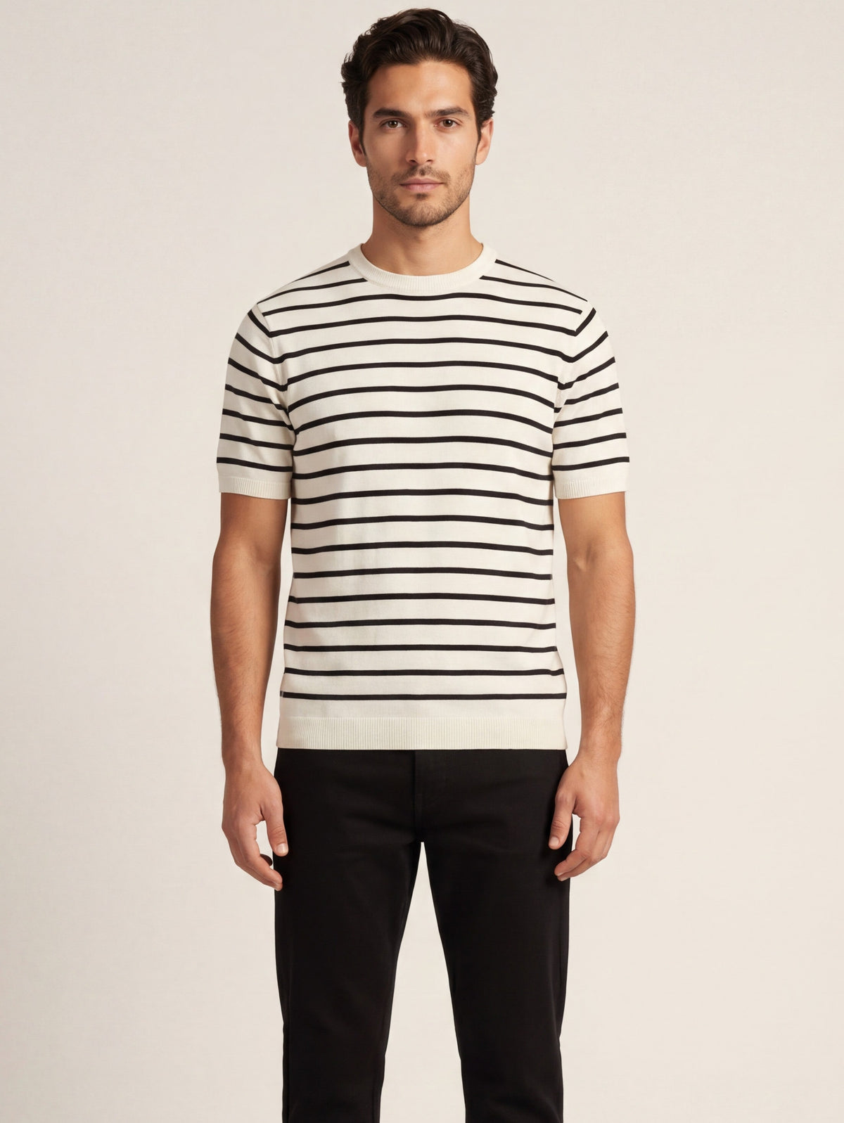 Fine Stripe Knit T-Shirt