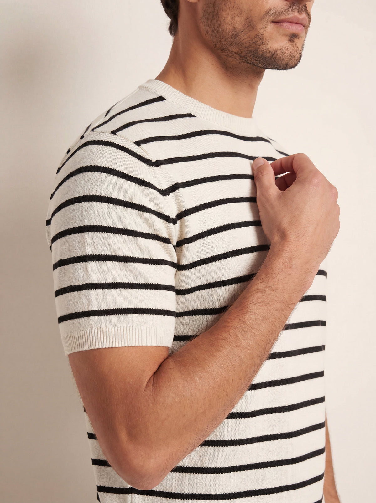 Fine Stripe Knit T-Shirt